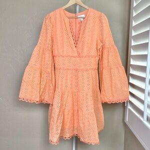 Lost + Wander Embroidered Eyelet Mini Dress Small NWT in Soft Orange Sherbet
